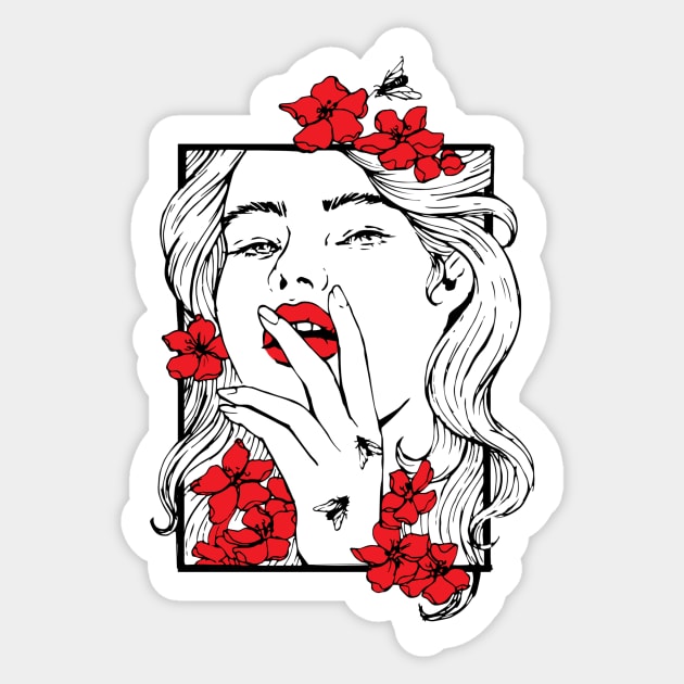 Red Cherry Blossoms Sticker by jennyalamode